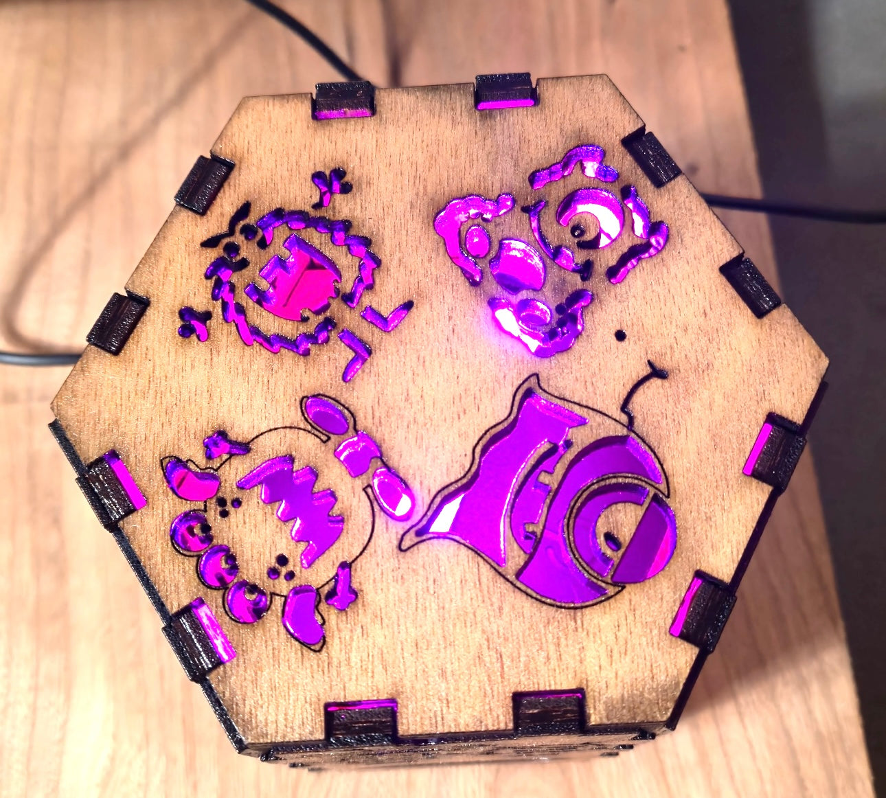 Small Wooden Laser-Cut Multi-color Lamp