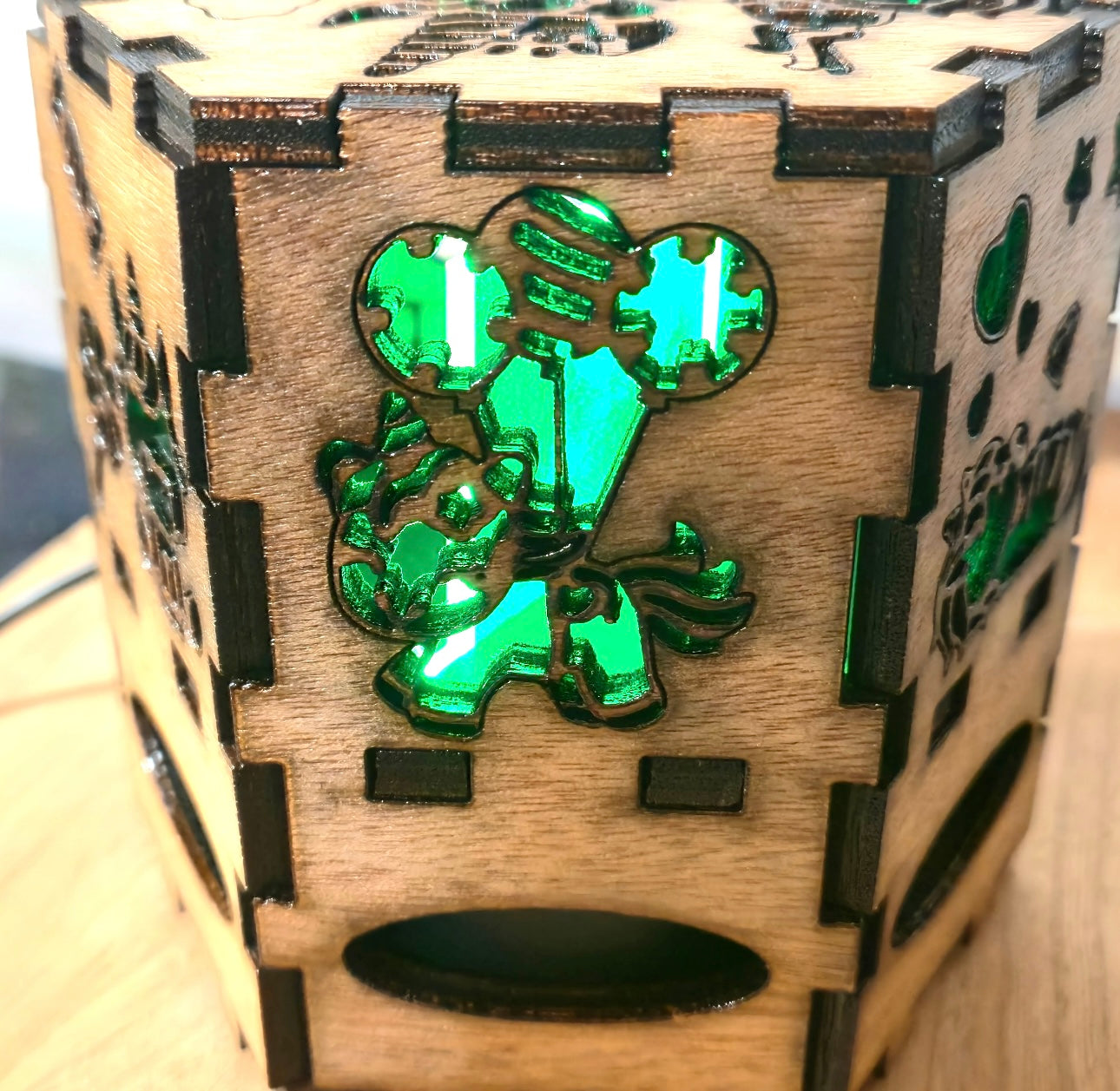 Small Wooden Laser-Cut Multi-color Lamp