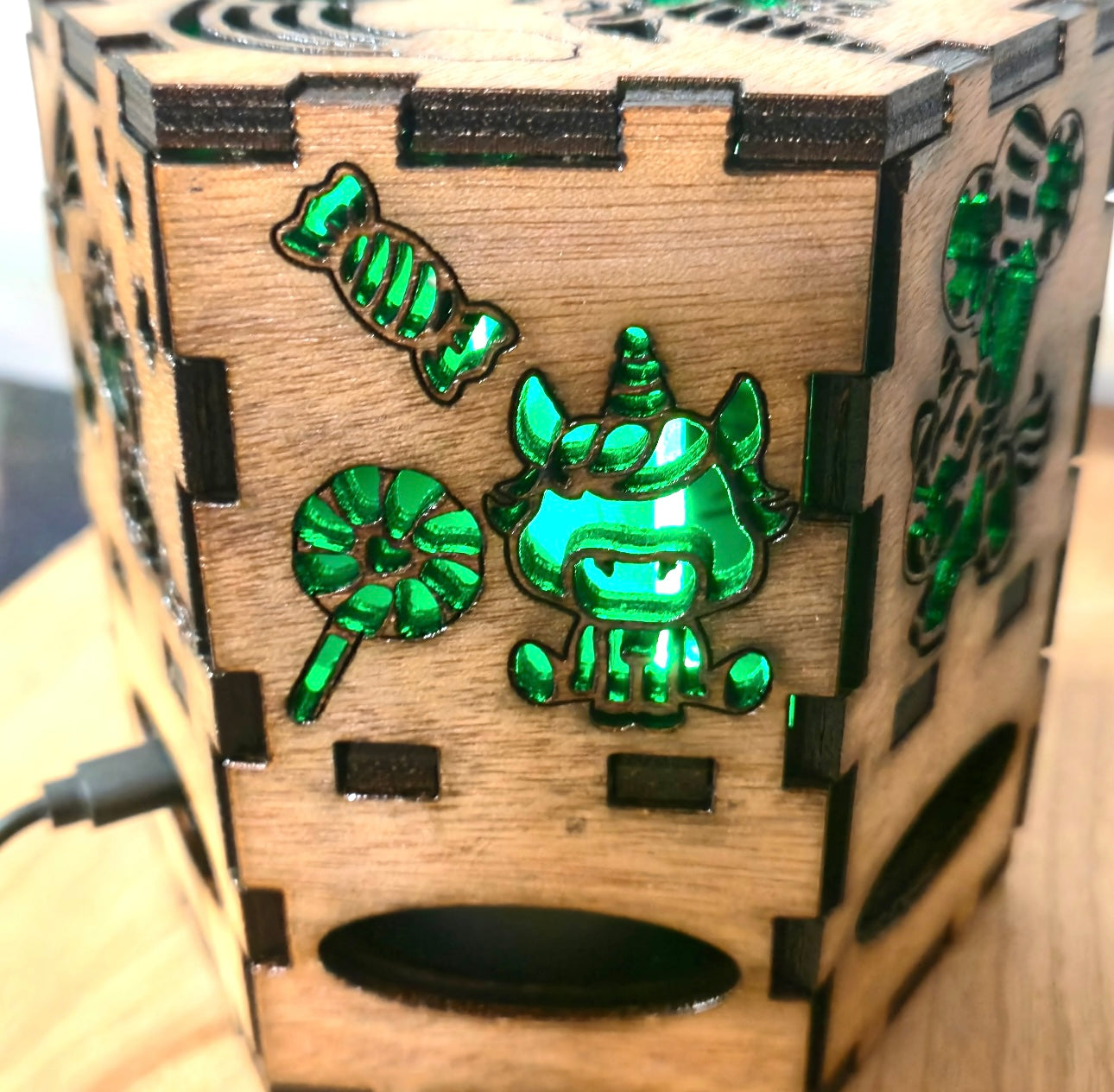 Small Wooden Laser-Cut Multi-color Lamp