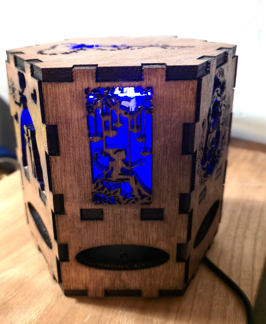 Small Wooden Laser-Cut Multi-color Lamp