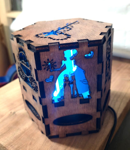 Small Wooden Laser-Cut Multi-color Lamp