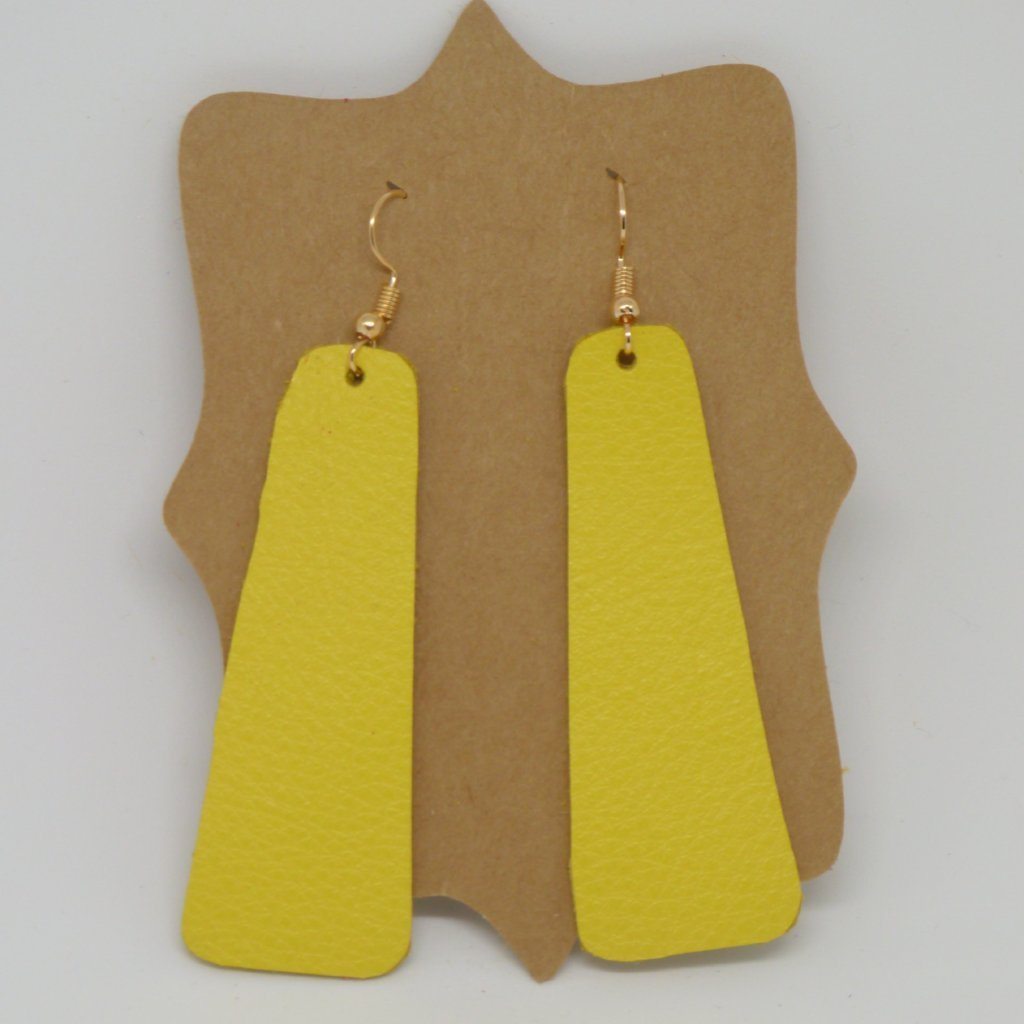 Leather - Yellow Rounded  Bar Leather Earrings